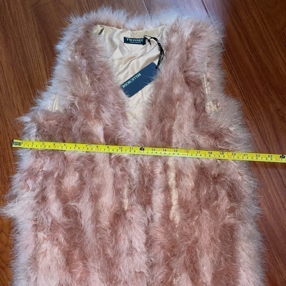 NWT TWINSET Italy genuine feather vest hip length size M in blush powder pink - Picture 10 of 12
